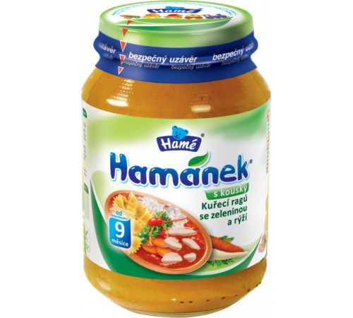 [:ru]Hame пюре "Hamanek" кусочки куриного рагу с овощами и рисом 190 гр. (210420000)[:ro]Hame piureuri "Hamanek" de ragut de pui cu legume și orez 190g (210420000)[:]