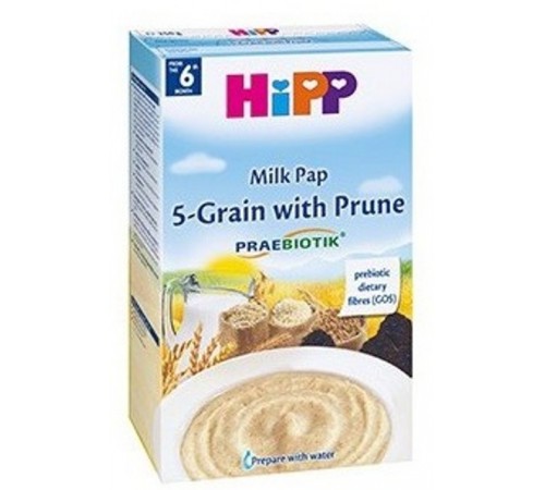 HIPP 2918 Terci cu lapte din 5 cereale cu prune si prebiotice (6m+) 250 gr.