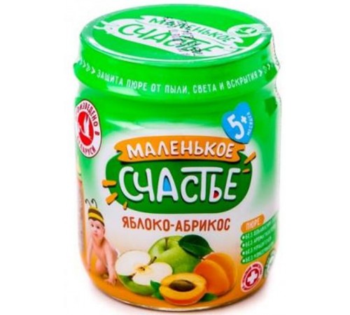 [:ru]"Маленькое счастье" Пюре Яблоко- абрикос 90 гр. (5 м+)[:ro]"Маленькое счастье"  Piure Mere-caise 90 gr. (5 m +)[:]