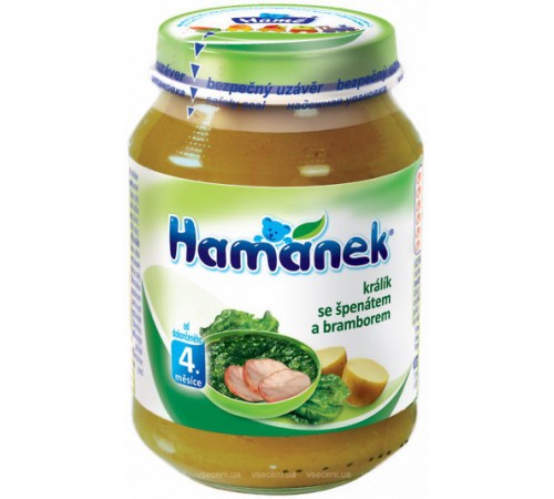 [:ru]Hame пюре "Hamanek" кролик со шпинатом и картошкой 190 гр. (210420000)[:ro]Hame de piure "Hamanek" cu spanac și cartofi 190g (210420000)[:]