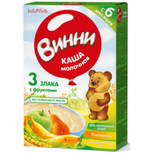 Винни Terci cu lapte 3 cereale cu fructe (banane, pere, mere) (6 m +) 200 gr.