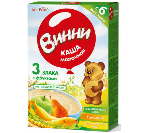 [:ru]Винни Каша молочная 3 злака с фруктами (банан, груша, яблоко) (6 m+) 200 gr.[:ro]Винни Terci cu lapte 3 cereale cu fructe (banane, pere, mere) (6 m +) 200 gr.[:]