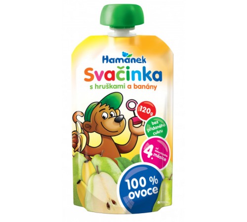 [:ru]Hame Пюре "Hamanek" Груша-Банан (4 м+) 120 гр.[:ro]Hame Piure "Hamanek" Pere-banană 120 gr.[:]