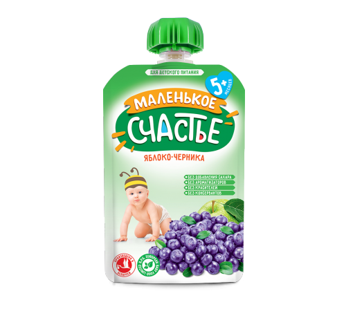 [:ru]"Маленькое счастье" Пюре Яблоко-Черника 90 гр. (5м+)[:ro]"Маленькое счастье" Piure Mere-afine 90 gr. (5m+)[:]