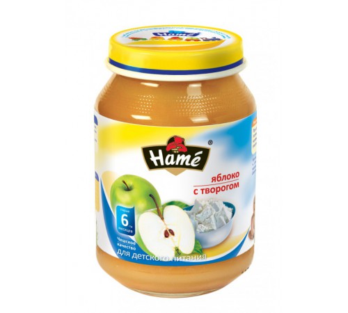 [:ru]Hame Пюре Яблоко с творогом 190gr. (6m+)[:ro]Hame Рiure din mere cu brînzică 190gr. (6m+)[:]