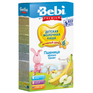 [:ru]Bebi Молочная каша Premium пшеница с яблоком и бананом ( 6+) 250гр.[:ro]Bebi Terci cu lapte Premium din de grâu cu mere și banane 250gr.( 6+)[:]