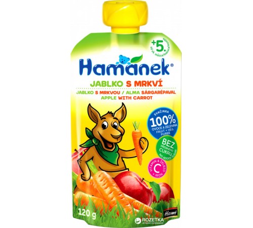 [:ru]Hame Пюре "Hamanek" Яблоко-Морковь (5 м+) 120 гр.[:ro]Hame Piure "Hamanek" Mere cu morcov (5m +) 120 gr.[:]