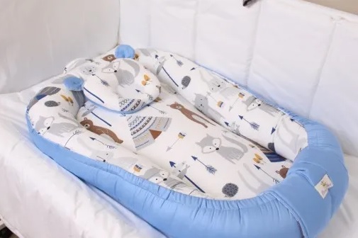 Babynest pentru bebeluș PernaMea Ursuleț Albastru