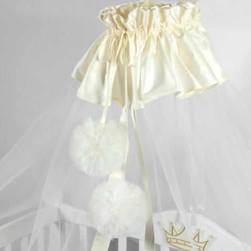 Baldachin PernaMea Premium Pompom cu manjeta Ivory
