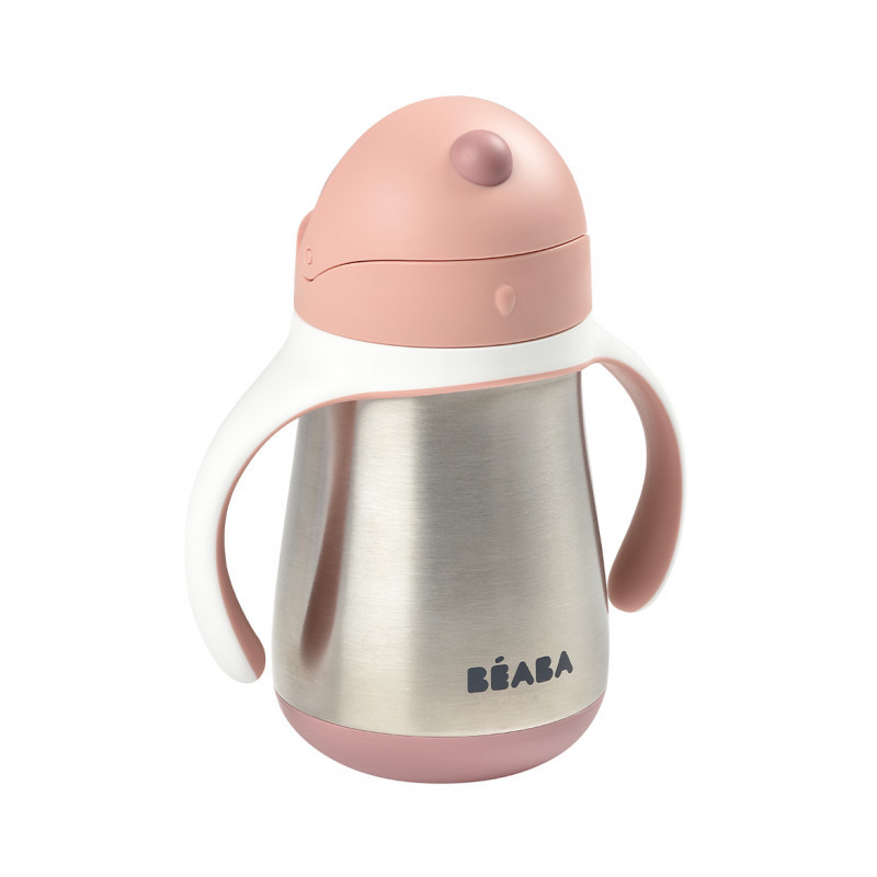 Cana din inox cu pai Beaba 250 ml Roz
