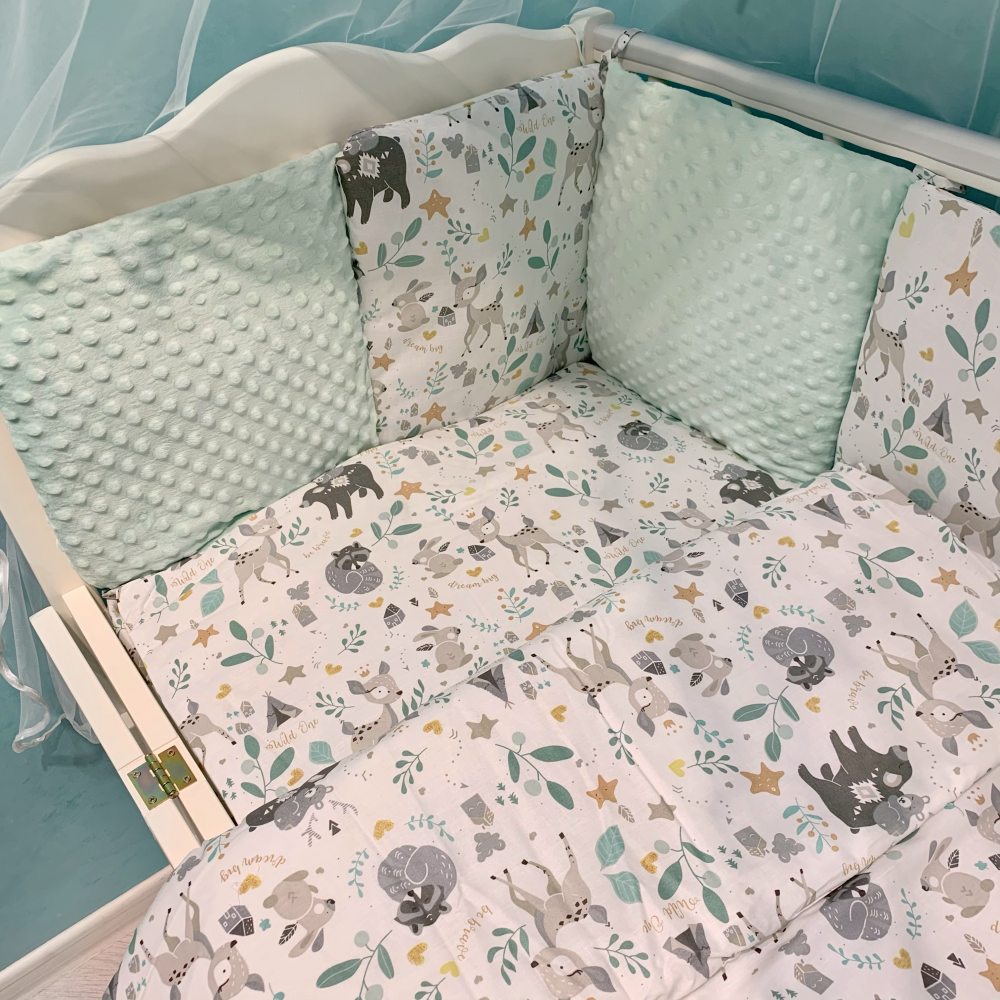 [:ru]Комплект детской постели 8 элементов "Веселый Лес"  ментоловый Holala Kids[:ro]Set de lenjerie 8 elemente "Padure Vesela" mint Holala Kids[:]