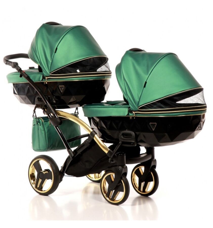 cărucior pentru gemeni Junama Diamond Fluido Duo Slim Green