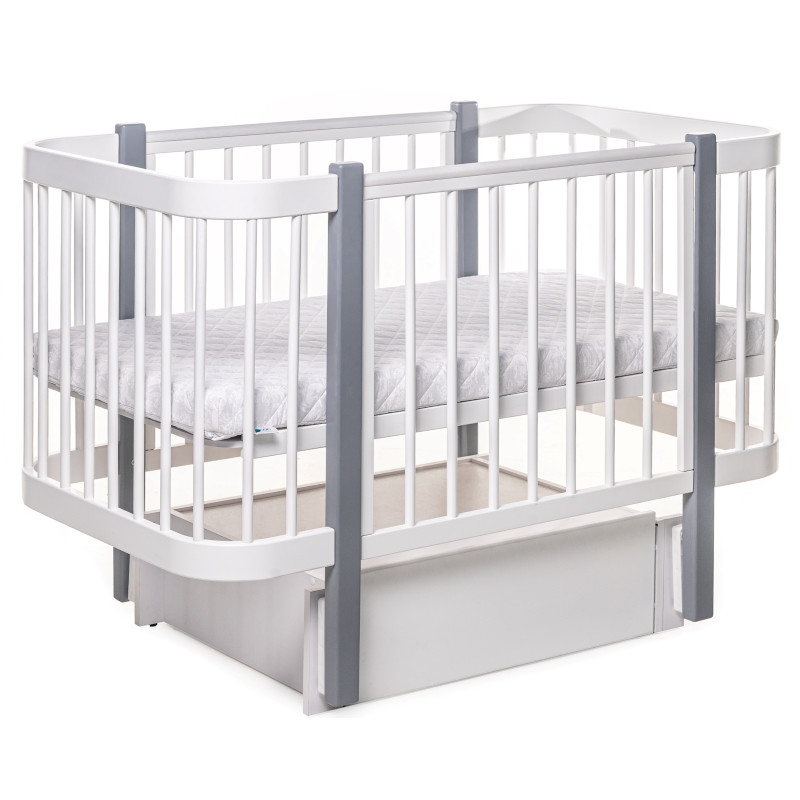 Детская кроватка Eucalyptus Karol Premium Longitudinal (DS-9021) Белая+Серая — изображение 5