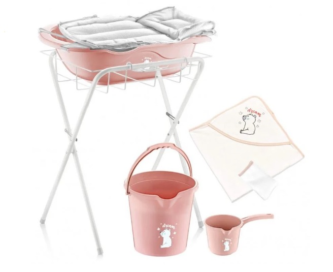 Set de baie complet pentru bebelusi cu 6 piese BabyJem Roz