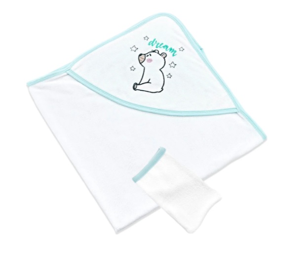 Set prosop cu gluga si manusa de baie BabyJem Albastru