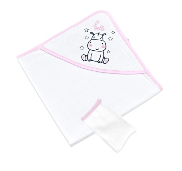 Set prosop cu gluga si manusa de baie BabyJem Roz