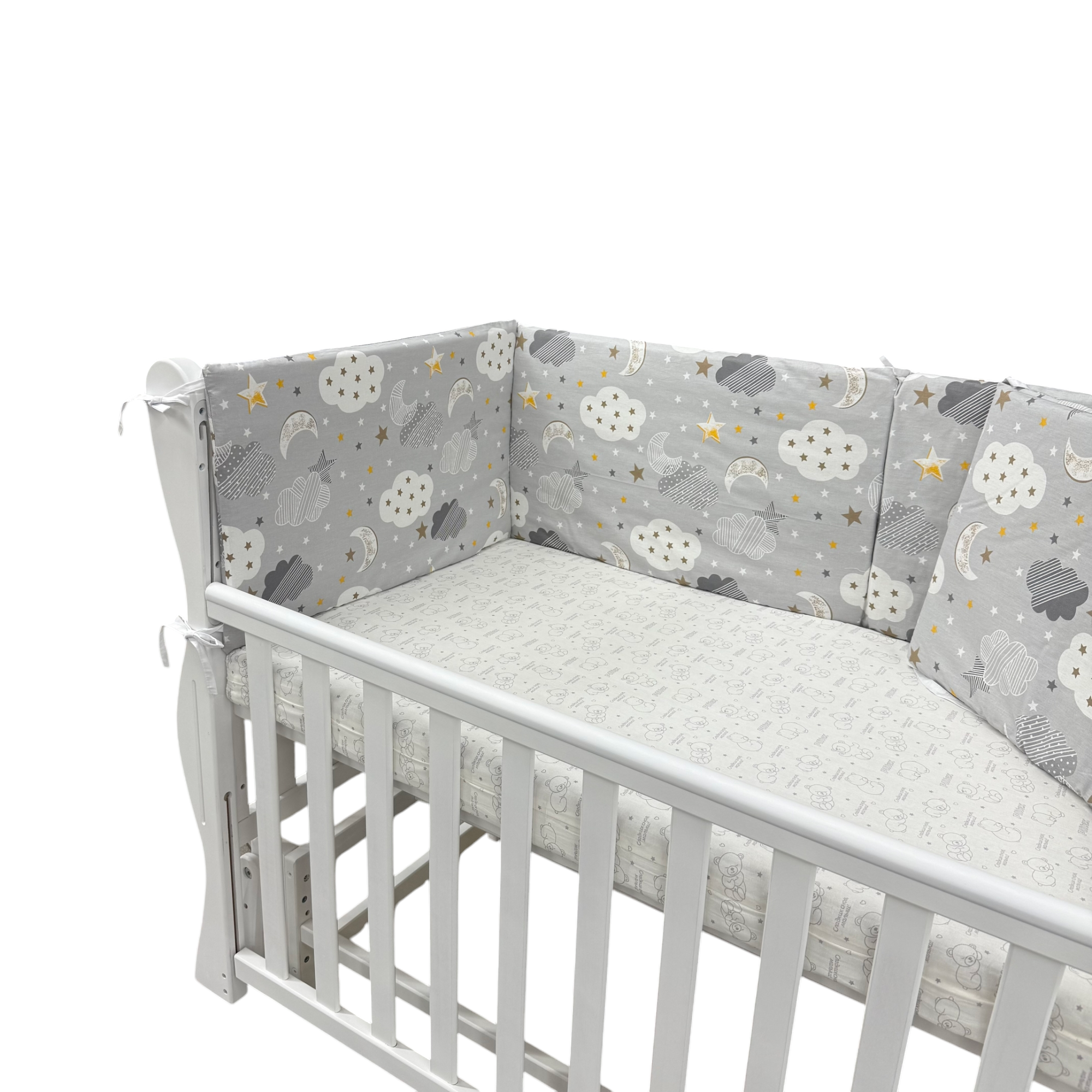Бортики в кроватку на 4 стороны с молнией 120*60 см Grey Clouds ES