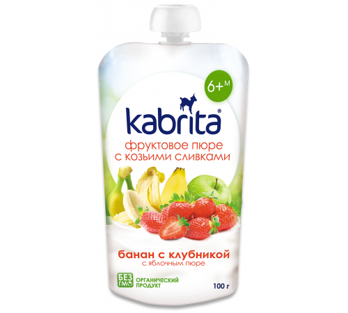 [:ru]Kabrita Пюре с козьими сливками "Банан-клубника-яблоко" (6 м+) 100 гр.[:ro]Kabrita Piure cu frișсă de capra "Banana-capsuni-mere" (6 m +) 100 gr.[:]
