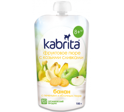 [:ru]Kabrita Пюре с козьими сливками "Банан-печенье-яблоко" (8 м+) 100 гр.[:ro]Kabrita Piure cu frișсă de capra "Banana-biscuiți-mere" (8 m +) 100 gr.[:]