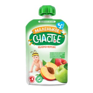 [:ru]"Маленькое счастье" Пюре Яблоко-Персик 90 гр. (5м+)[:ro]"Маленькое счастье" Piure Mar-Piersic 90 gr. (5m+)[:]