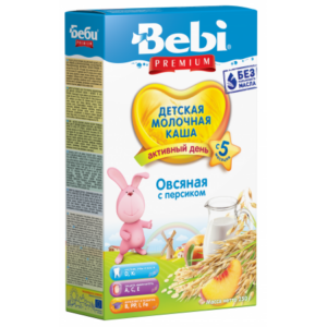 [:ru]Bebi Молочная овсяная каша Premium с персиком (5+) 250 гр.[:ro]Bebi Terci cu lapte Premium cu fulgi de ovăz si piersicii 250gr.(5+)[:]