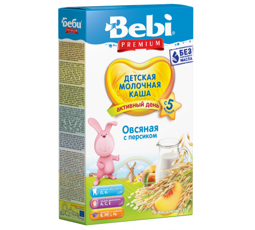 Bebi Молочная овсяная каша Premium с персиком (5+) 250 гр.