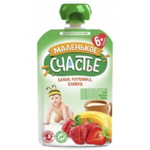 [:ru]"Маленькое счастье" Пюре Банан-клубника со сливками 90 гр. (6 м.+)[:ro]"Маленькое счастье" Căpșune-banane cu frisca 90 gr. (6 m. +)[:]