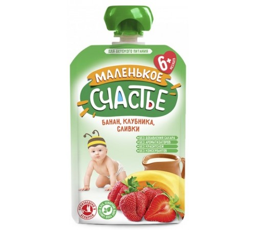 [:ru]"Маленькое счастье" Пюре Банан-клубника со сливками 90 гр. (6 м.+)[:ro]"Маленькое счастье" Căpșune-banane cu frisca 90 gr. (6 m. +)[:]