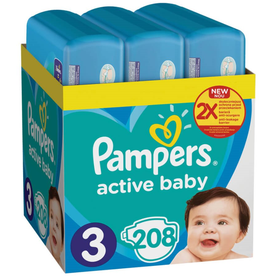 [:ru]Подгузники Pampers Active Baby 3 Midi XXL Box (6-10 кг), 208 шт. [:ro]Scutece Pampers Active Baby 3 Midi XXL Box (6-10 kg), 208 buc. [:]