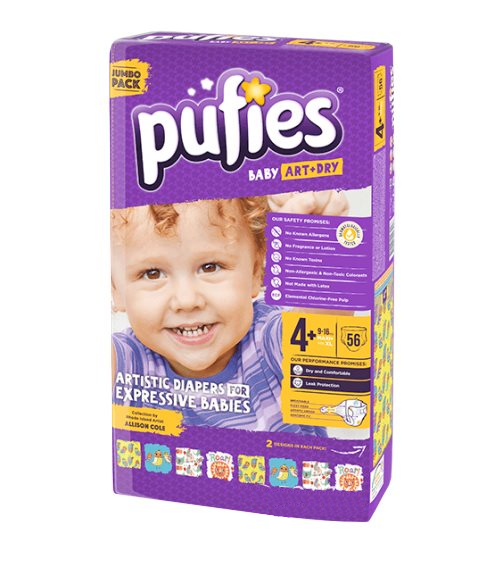 Подгузники Pufies Baby Art&Dry 4+ (9-16 кг), 56 шт.