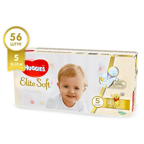 Scutece Huggies Elite Soft Mega 5 (12-22 kg), 56 buc.