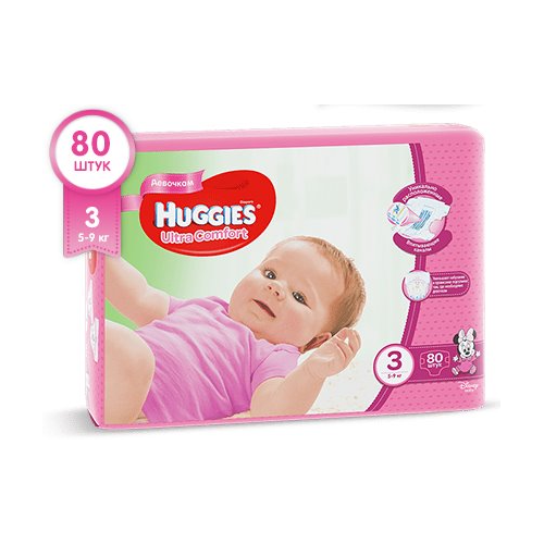 Scutece Huggies Ultra Comfort Mega 3 Girl (5-9 kg), 80 buc.