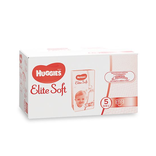Scutece Huggies Elite Soft Box 5 (12-22 kg), 112 buc.