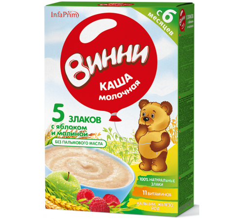 [:ru]Винни Каша молочная 5 злаков с яблоком и малиной (6m+) 200 gr.[:ro]Винни Terci cu lapte 5 cereale cu mere si zmeura (6m +) 200 gr.[:]