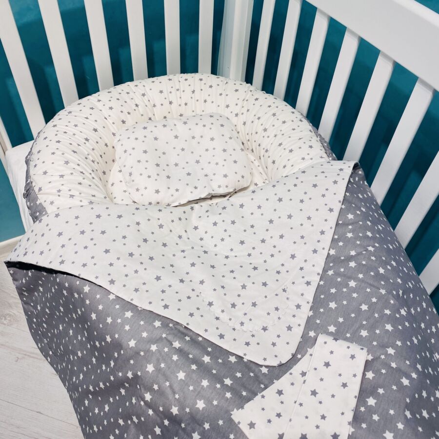 Гнездышко Babynest + Конверт - Плед Звёздочки бело - серый BTD