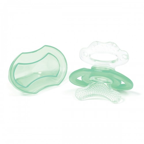 [:ru]Силиконовый прорезыватель в контейнере (мятный)[:ro]Inel gingival cu forma de suzeta+capac bebelusi (mentă) [:]