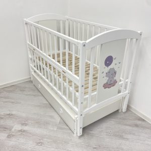 Детская кроватка Кузя Слоник с ящиком, цвет Белый
