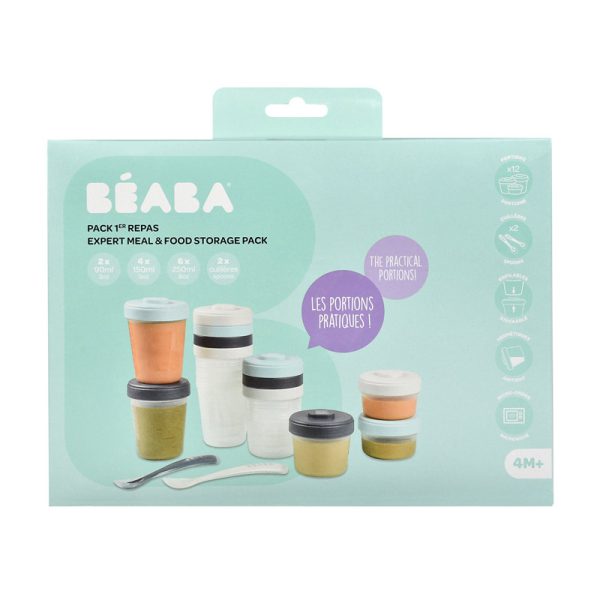 Recipient ermetic silicon multiportii 6×90 ml Beaba Sage Green, B914000