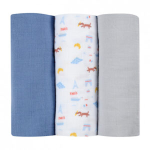 [:ru]Набор из 3 пеленок Beaba Organic Cotton Muslin 70×70 см. Paris Blue B920342[:ro]Set 3 Museline Beaba bumbac organic 70×70 cm Paris Blue B920342[:]