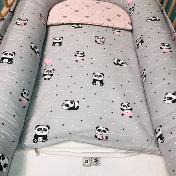 Гнездышко для малыша Babynest Панда серо - розовые PM
