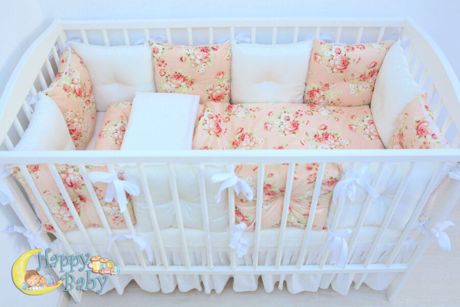 Set de lenjerie din satin Bujori mari culoarea piersic - imagine 6