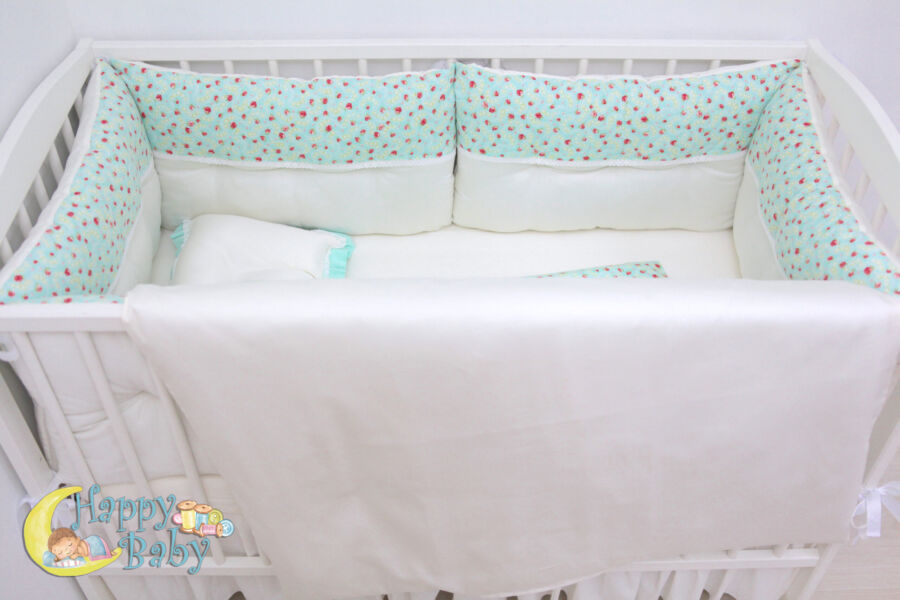 Set de lenjerie din satin Bujori mici mentol - imagine 4